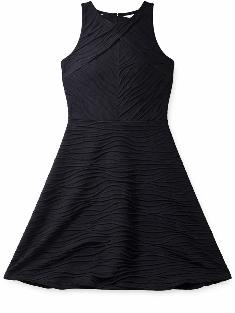 Xhilaration Black Textured Fit Flare Dress Large Sleeveless High Neck Stretch